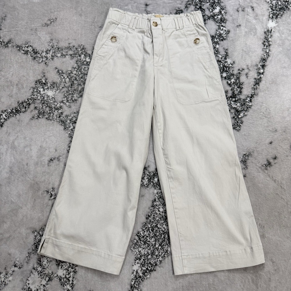 Democracy Womens Size 10 Ivory Wide Leg Crop Pants Elastic Waist Pockets Casual
